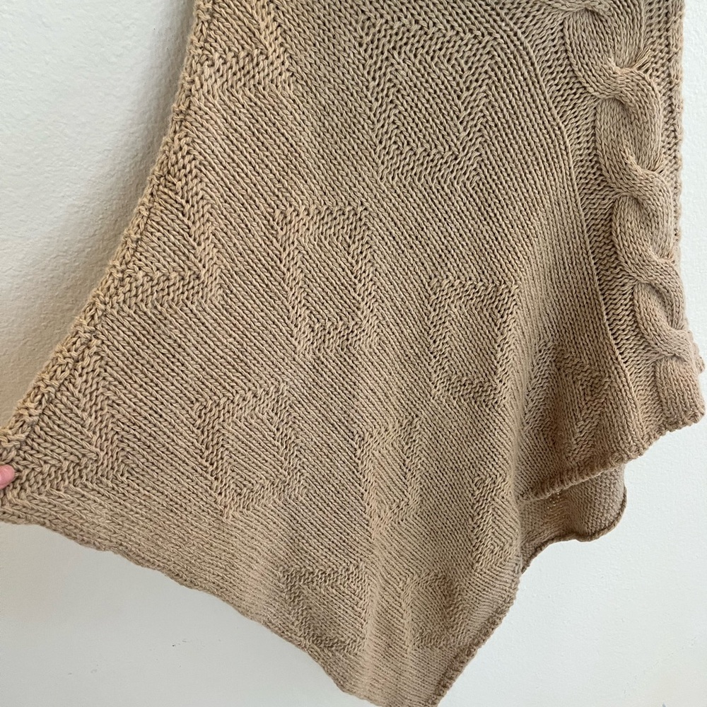 Luxury‎ Neutral Cable Knit Poncho Alpaca Blend Cowl Neck Cozy Spring Layering - Picture 6 of 11